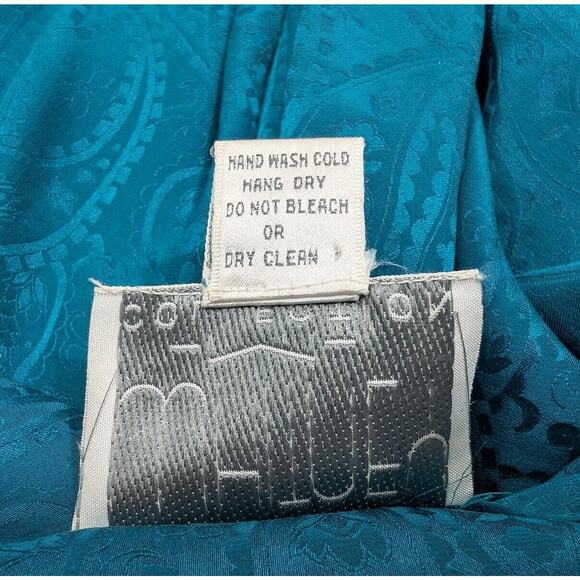 Vintage 90s Blouse Teal Green Silk Paisley Ruffle Top Shirt Misses Size M New - Picture 7 of 9